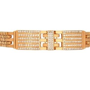 Mens Goldtone Ajustable Wrist Bracelet with Genuine Crystal.